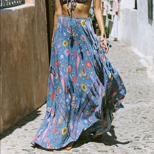 Spell lovebird maxi skirt in Sky